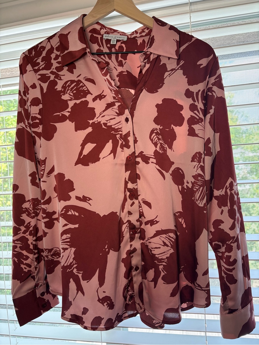 Equipment Slim Signature Pink and Burgundy Floral Silk Button-Down Blouse